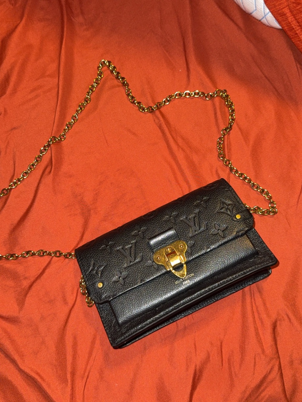 Louis Vuitton Black Monogram Leather Crossbody with Gold Chain